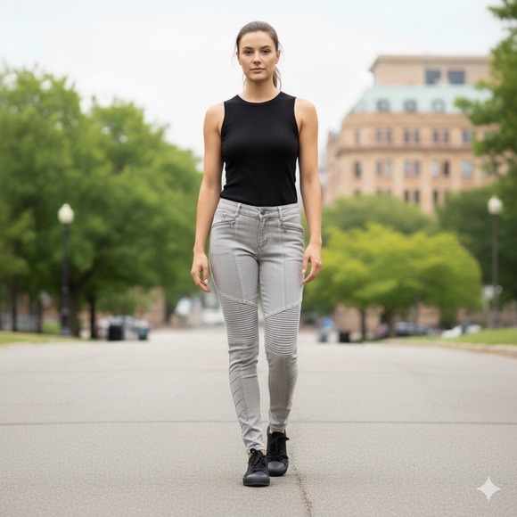 Athleta Pants - Athleta Womens Size 4P Moto Skinny Pants Petites Grey Zipper Pocket Stretch